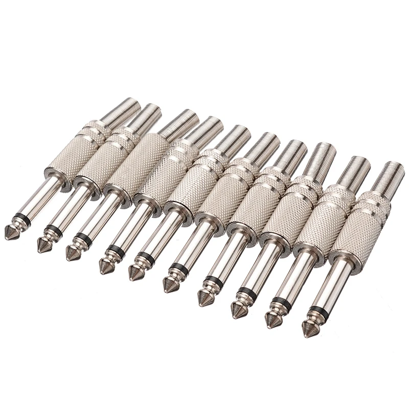 6.35mm Mono Amplifier Plug 1/4Inch Male Mono Monaural Jack Audio Cable Connector Plug Microphone Audio Connectors 10Pcs thumbnail 4