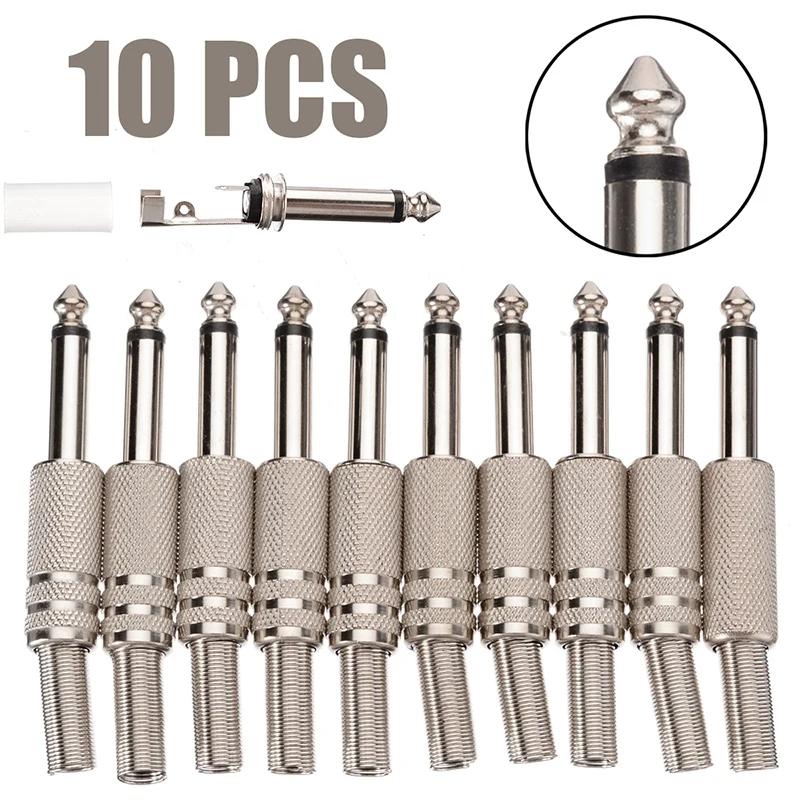 6.35mm Mono Amplifier Plug 1/4Inch Male Mono Monaural Jack Audio Cable Connector Plug Microphone Audio Connectors 10Pcs thumbnail 5