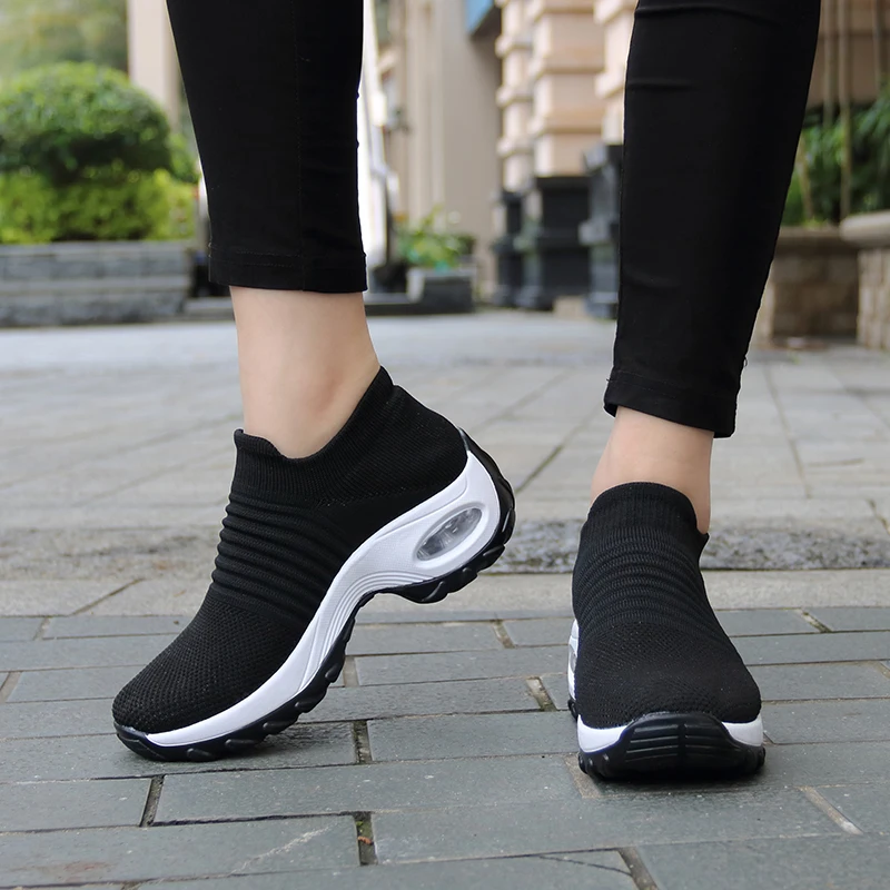 Women's Walking Trainers Fashion Fly Weaving Sock Sneakers Breathable Comfortable Nursing Shoes Casual Platform Loafers Non-Slip thumbnail 2