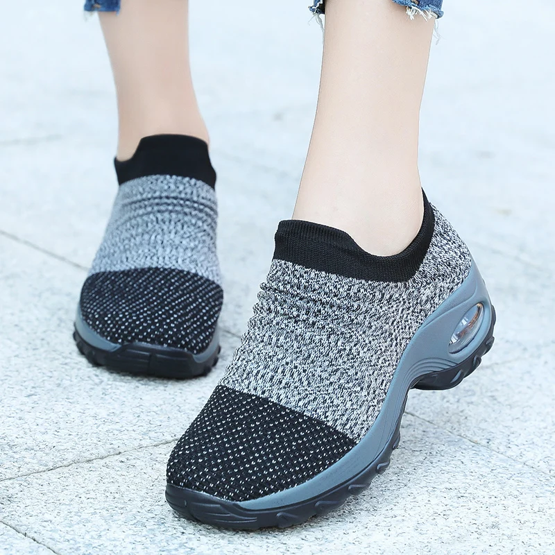 Women's Walking Trainers Fashion Fly Weaving Sock Sneakers Breathable Comfortable Nursing Shoes Casual Platform Loafers Non-Slip thumbnail 4
