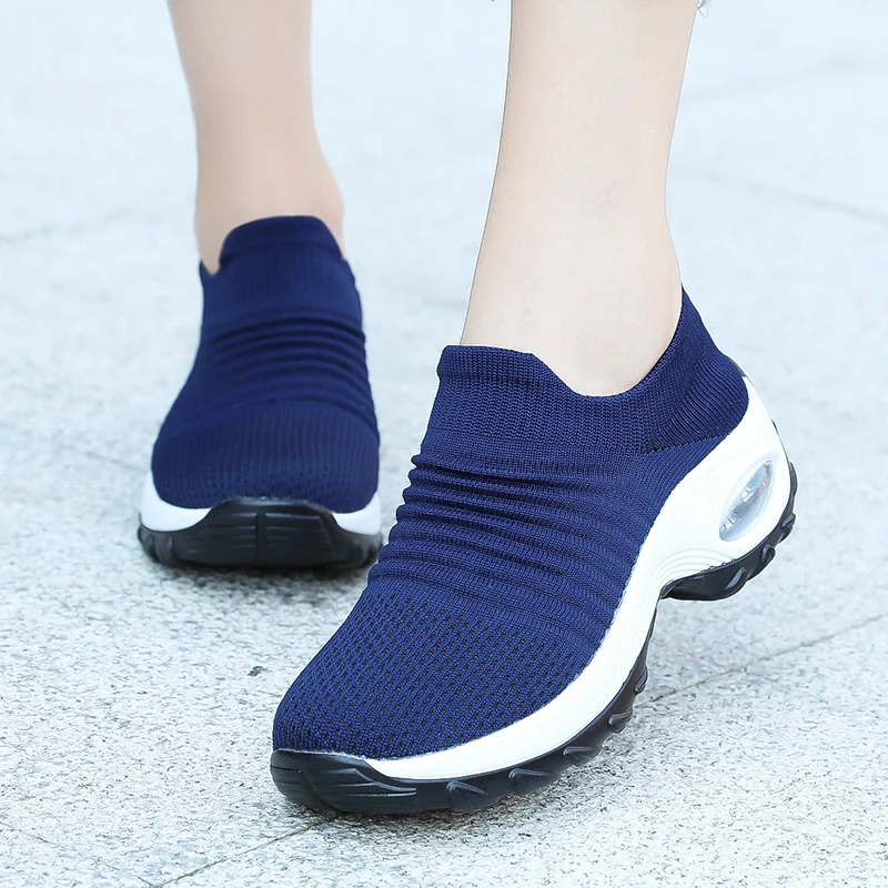 Women's Walking Trainers Fashion Fly Weaving Sock Sneakers Breathable Comfortable Nursing Shoes Casual Platform Loafers Non-Slip thumbnail 3
