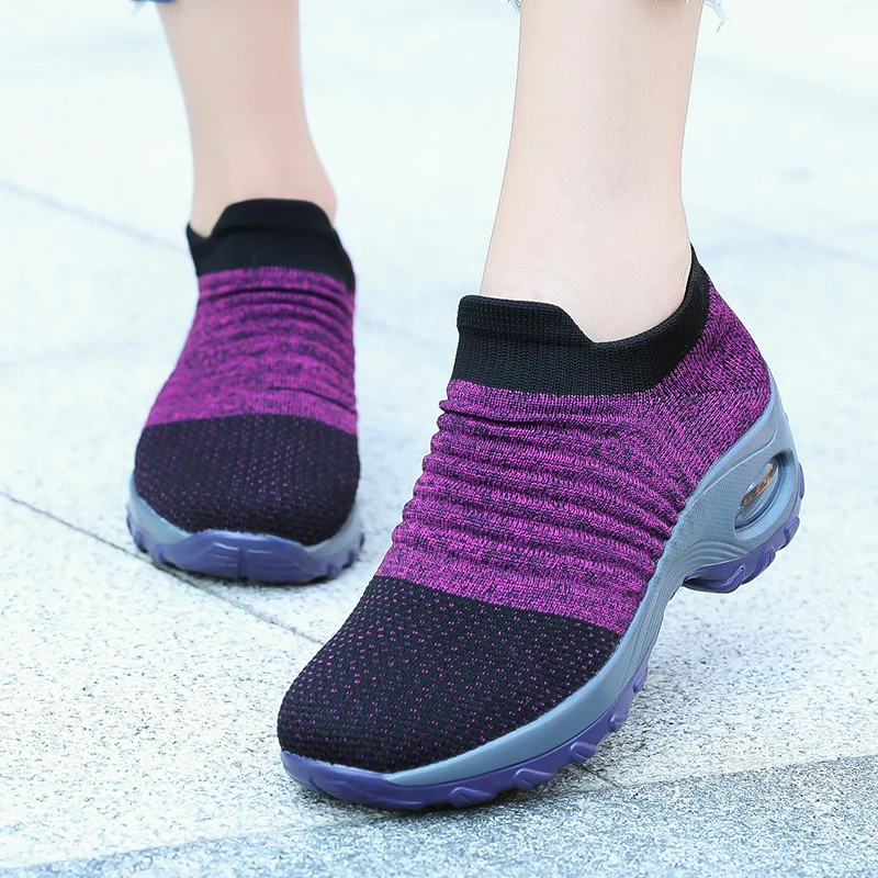 Women's Walking Trainers Fashion Fly Weaving Sock Sneakers Breathable Comfortable Nursing Shoes Casual Platform Loafers Non-Slip thumbnail 5