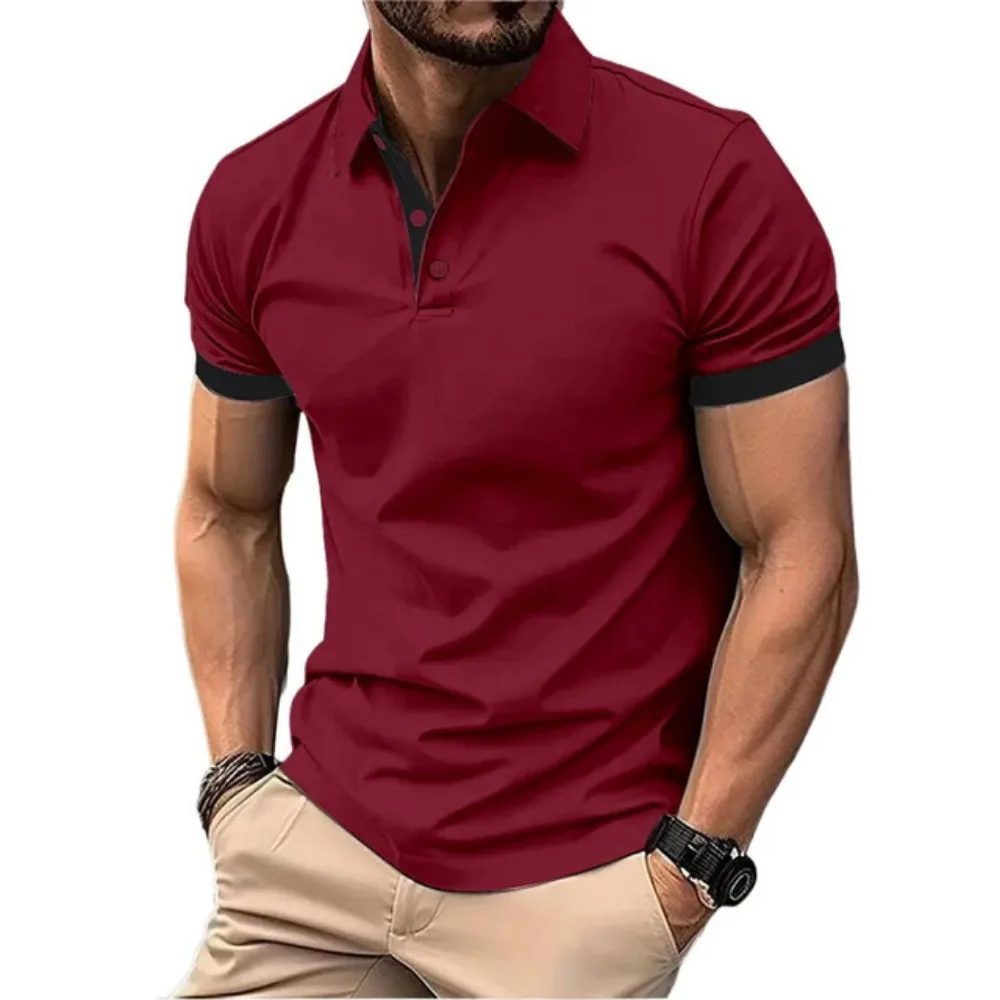 Men's Polo Shirt Short Sleeve Casual Slim Fit Color Blocking T-shirts England Style Streetwear Polos for Men's Fashion thumbnail 4