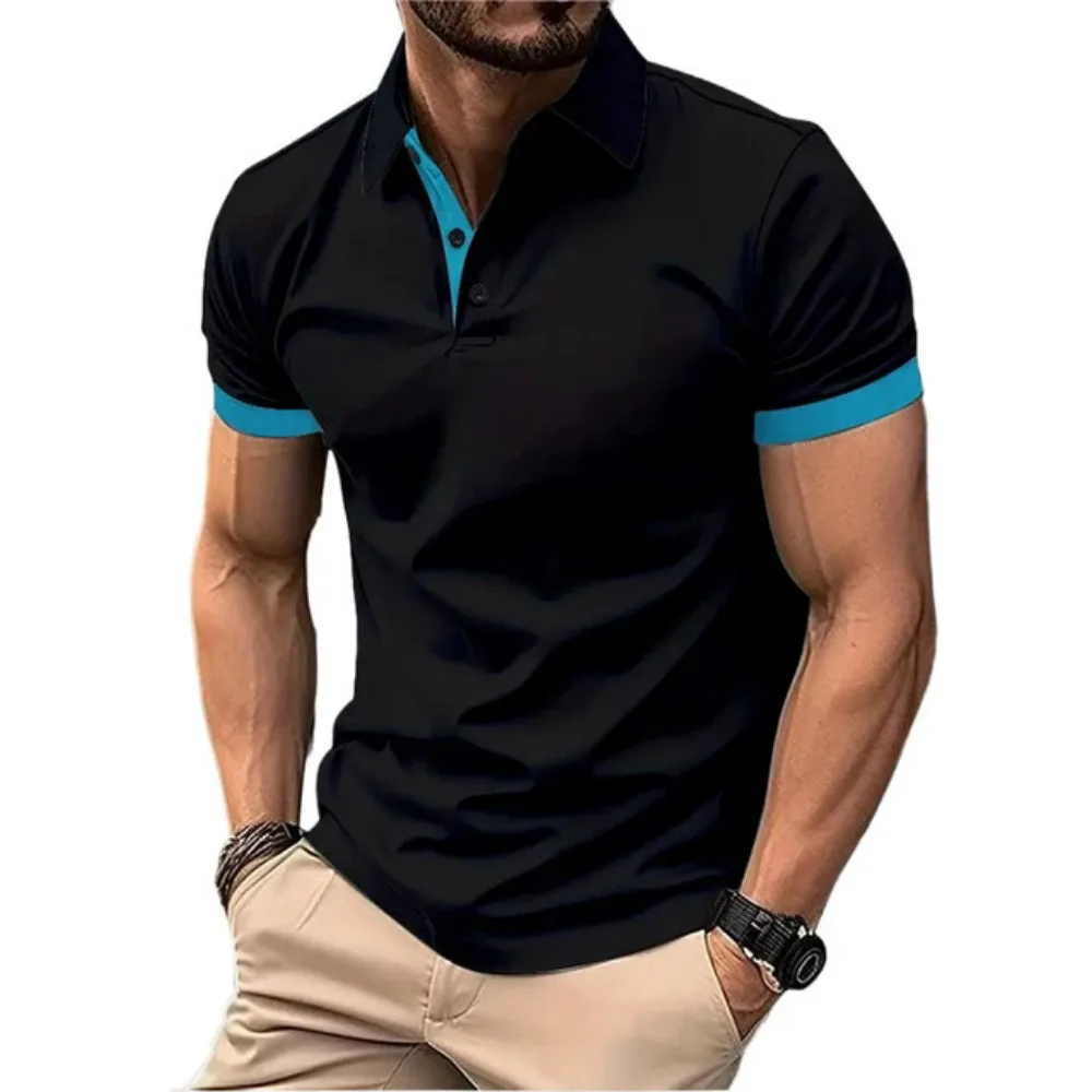 Men's Polo Shirt Short Sleeve Casual Slim Fit Color Blocking T-shirts England Style Streetwear Polos for Men's Fashion thumbnail 5