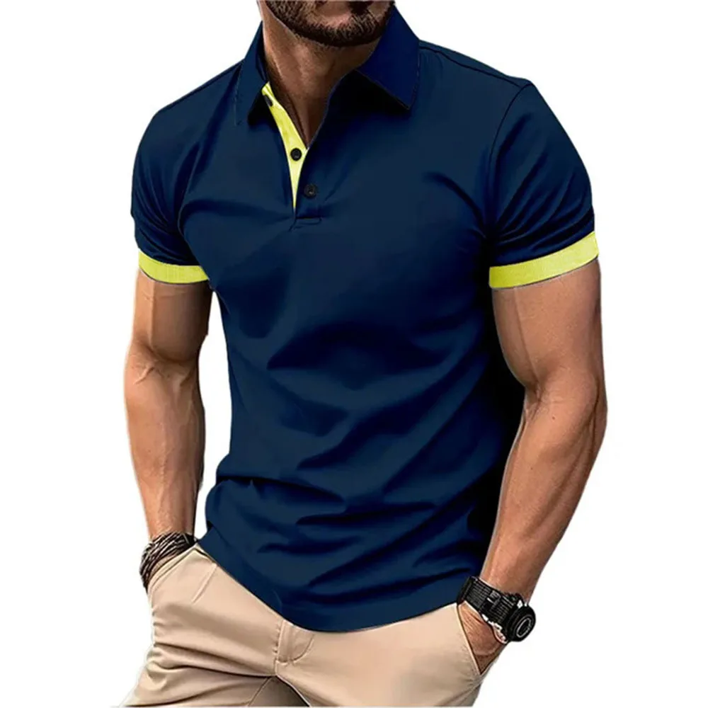 Men's Polo Shirt Short Sleeve Casual Slim Fit Color Blocking T-shirts England Style Streetwear Polos for Men's Fashion thumbnail 2