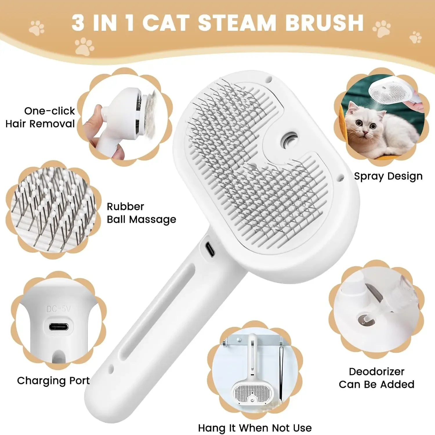 Upgraded Pet Spray Grooming Comb Steamy Floating Hair Removal Cleaning Steam Brush Styling for Dogs Cats Accessories thumbnail 4