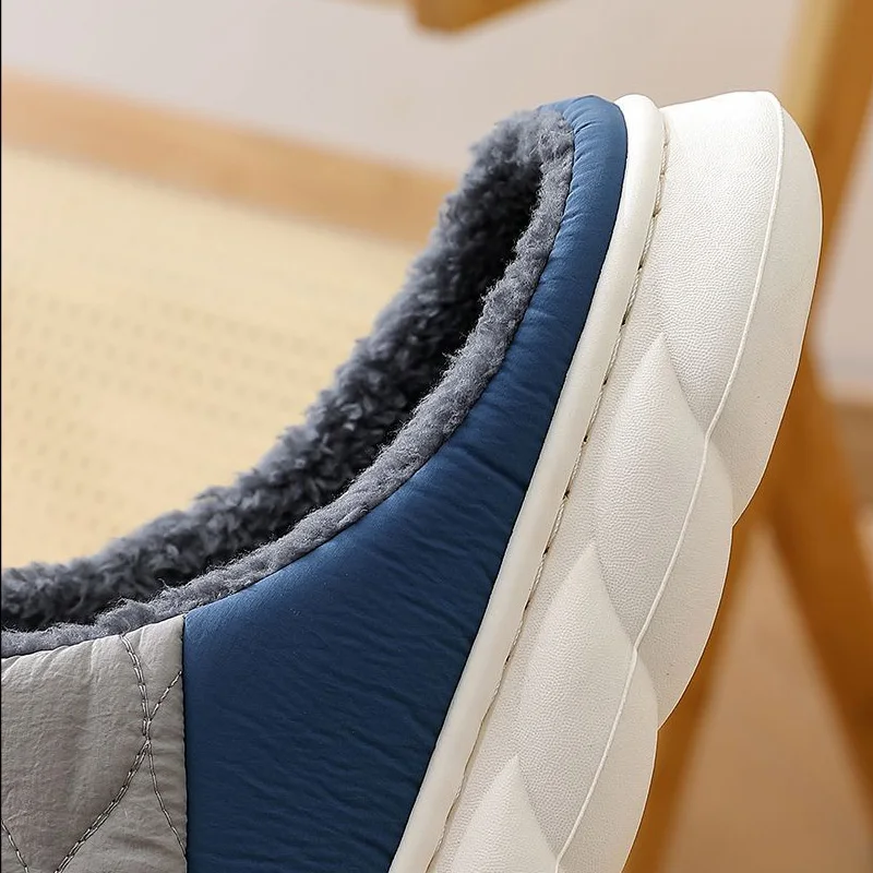 Winter Casual Men's Slippers Indoor Waterproof Home Shoes Fur Flat Warm Fashion Couples Bedroom Houseshoes Large size 48/49 thumbnail 6