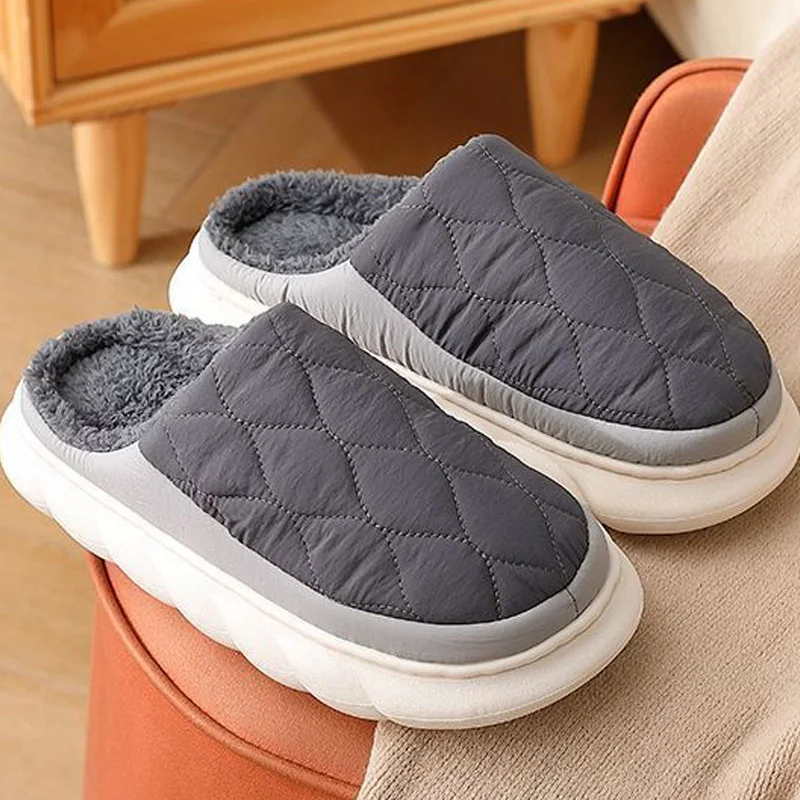 Winter Casual Men's Slippers Indoor Waterproof Home Shoes Fur Flat Warm Fashion Couples Bedroom Houseshoes Large size 48/49 thumbnail 2