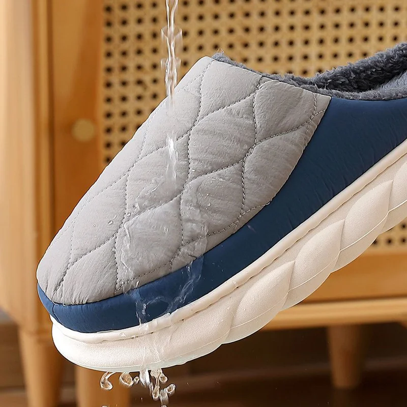Winter Casual Men's Slippers Indoor Waterproof Home Shoes Fur Flat Warm Fashion Couples Bedroom Houseshoes Large size 48/49 thumbnail 5