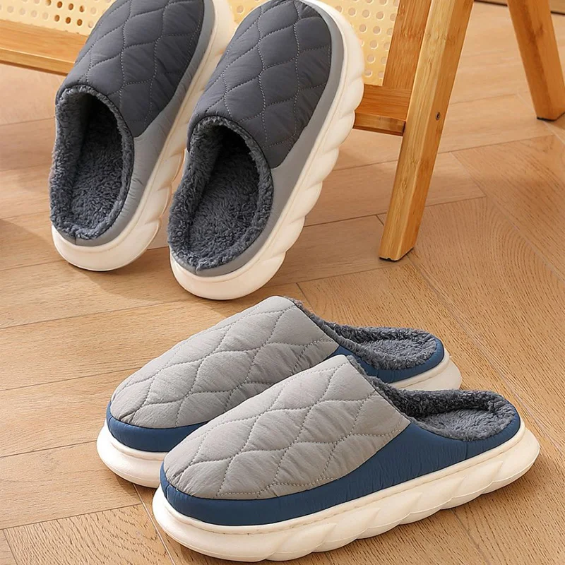 Winter Casual Men's Slippers Indoor Waterproof Home Shoes Fur Flat Warm Fashion Couples Bedroom Houseshoes Large size 48/49 thumbnail 4