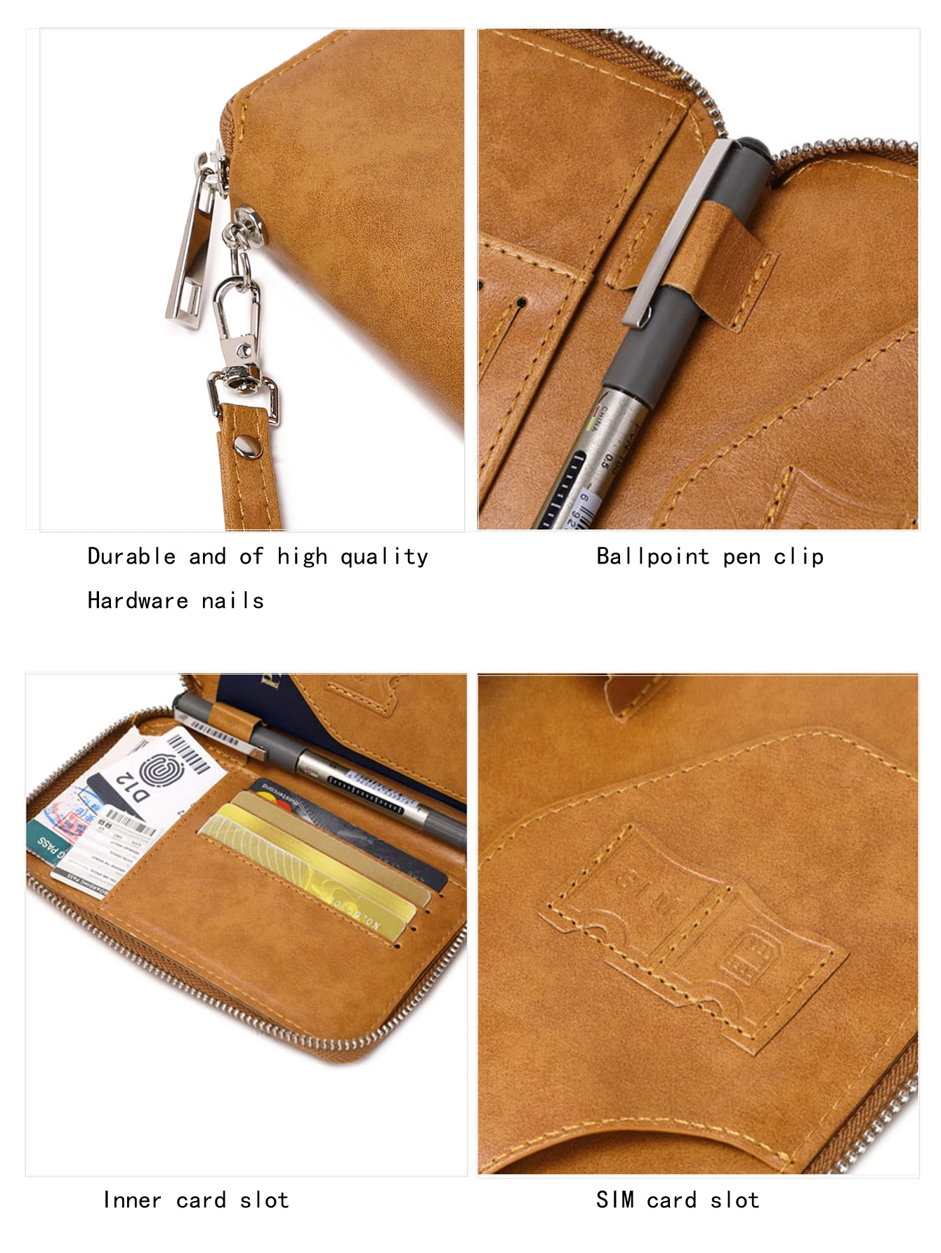 RFID anti-theft brush zipper travel wallet fashionable retro mens and womens passport bags simple multifunctional passport clip thumbnail 5