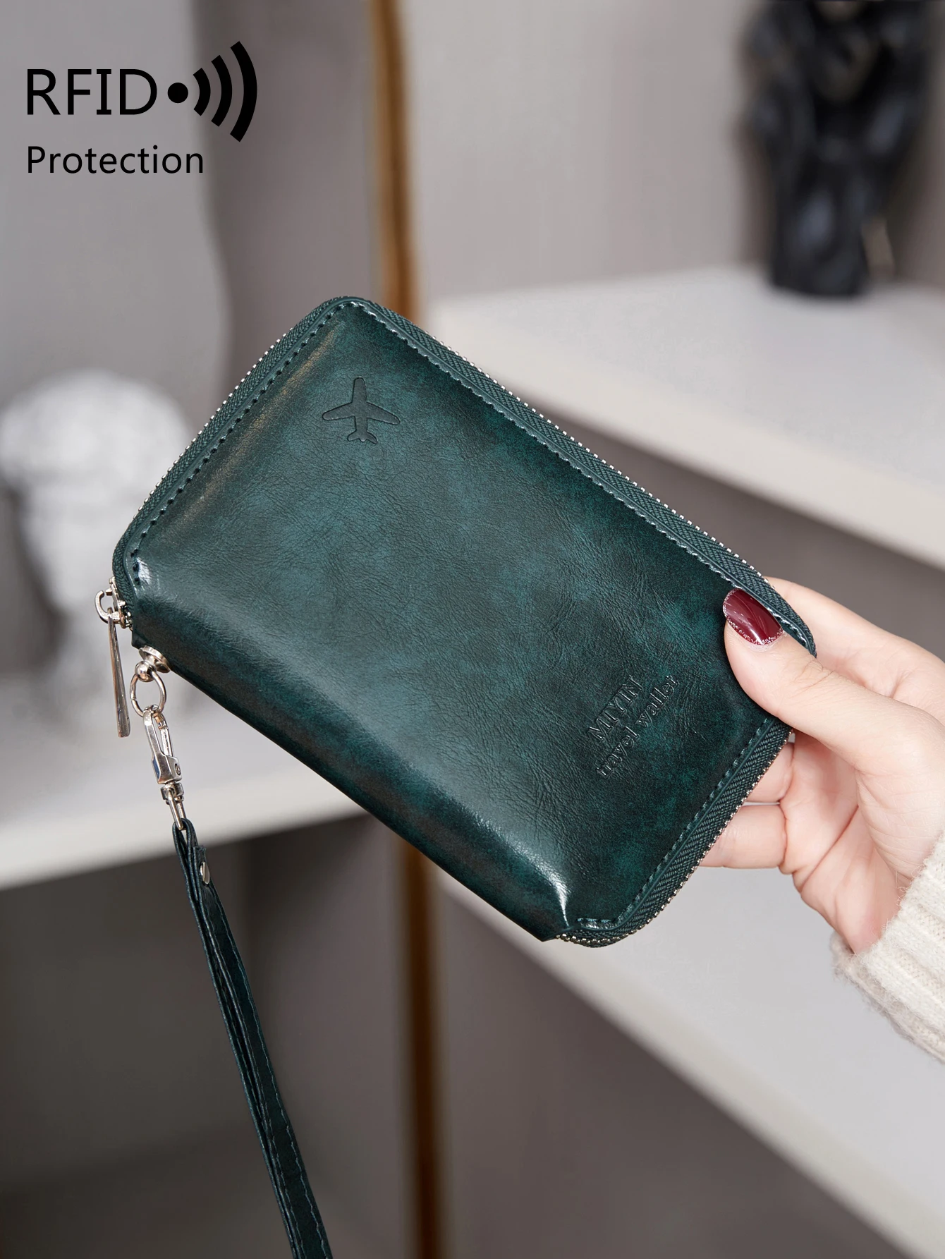 RFID anti-theft brush zipper travel wallet fashionable retro mens and womens passport bags simple multifunctional passport clip thumbnail 4