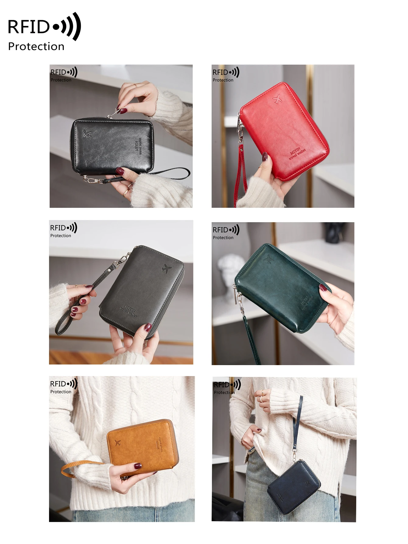 RFID anti-theft brush zipper travel wallet fashionable retro mens and womens passport bags simple multifunctional passport clip thumbnail 6