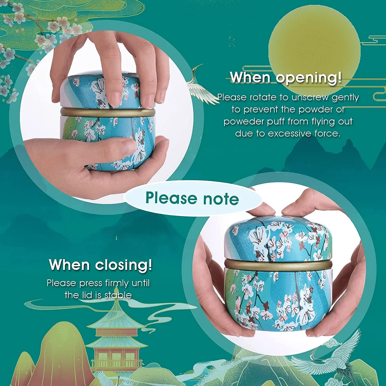 Body Powder Case with Powder Puff Powder Container Tea Box for Baby and Women Powder Puff and Powder Case for Travel thumbnail 6