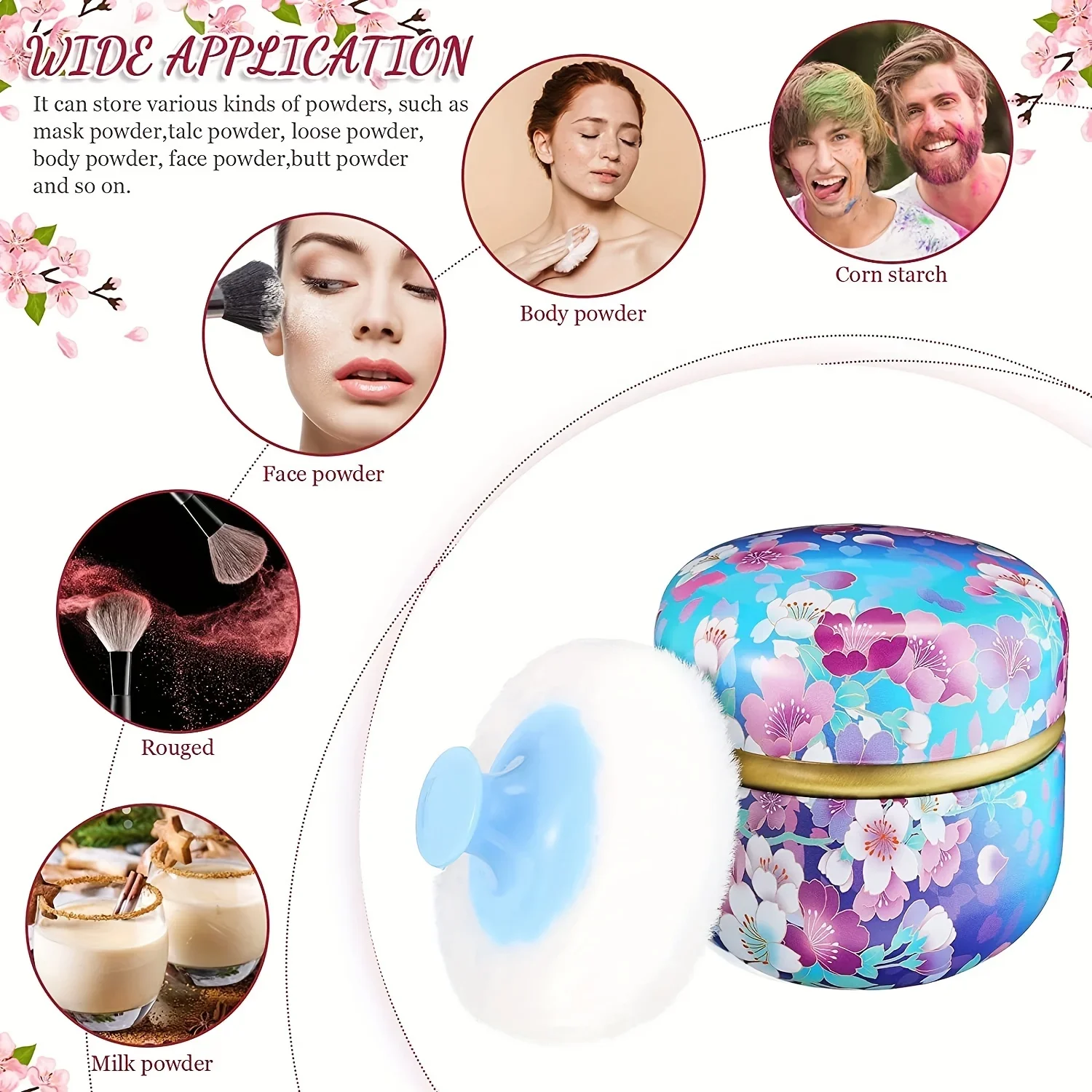 Body Powder Case with Powder Puff Powder Container Tea Box for Baby and Women Powder Puff and Powder Case for Travel thumbnail 4