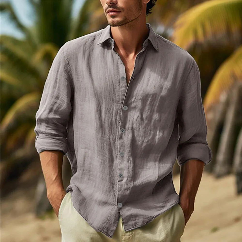 Men's Cotton Linen Shirts Turn Down Collar Solid Hawaiian Shirt Lightweight Breathable White Shirt Casual Large Size Streetwear thumbnail 5