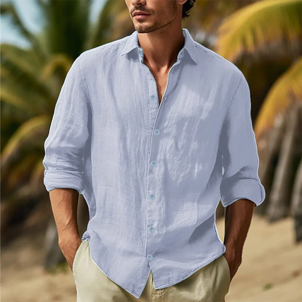 Men's Cotton Linen Shirts Turn Down Collar Solid Hawaiian Shirt Lightweight Breathable White Shirt Casual Large Size Streetwear thumbnail 3
