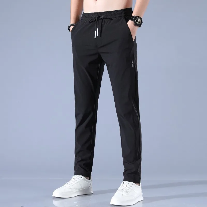 2024 Summer New Ice Silk Men's Pants Black Gray Thin Business Casual Pants Outdoor Elastic Breathable Straight Leg Sweatpants thumbnail 6