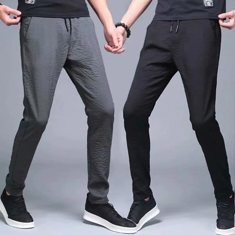 2024 Summer New Ice Silk Men's Pants Black Gray Thin Business Casual Pants Outdoor Elastic Breathable Straight Leg Sweatpants thumbnail 3