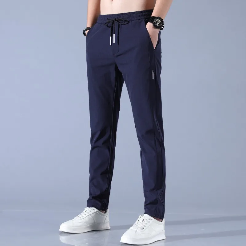 2024 Summer New Ice Silk Men's Pants Black Gray Thin Business Casual Pants Outdoor Elastic Breathable Straight Leg Sweatpants thumbnail 5