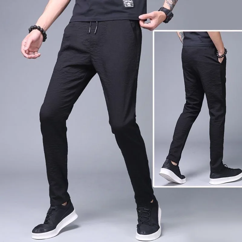 2024 Summer New Ice Silk Men's Pants Black Gray Thin Business Casual Pants Outdoor Elastic Breathable Straight Leg Sweatpants thumbnail 4