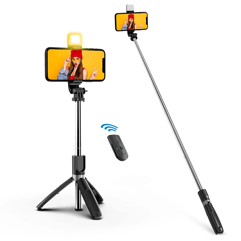 3-In-1 Bluetooth Wireless Selfie Tripod With Fill Light Shutter Remote Control Portable Foldable Monopod For Cell Smart Phones