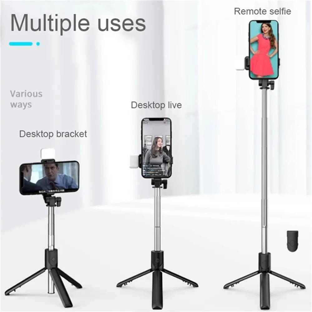 3-In-1 Bluetooth Wireless Selfie Tripod With Fill Light Shutter Remote Control Portable Foldable Monopod For Cell Smart Phones thumbnail 4