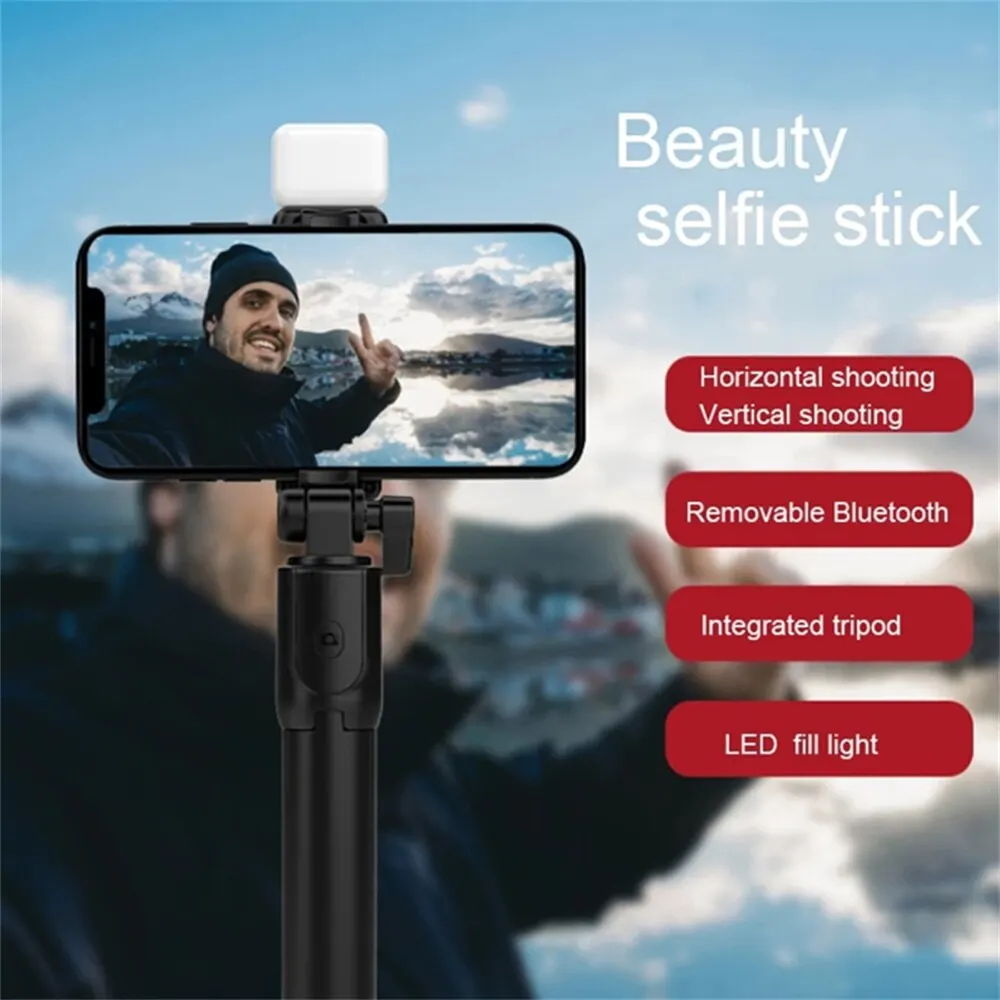 3-In-1 Bluetooth Wireless Selfie Tripod With Fill Light Shutter Remote Control Portable Foldable Monopod For Cell Smart Phones thumbnail 5