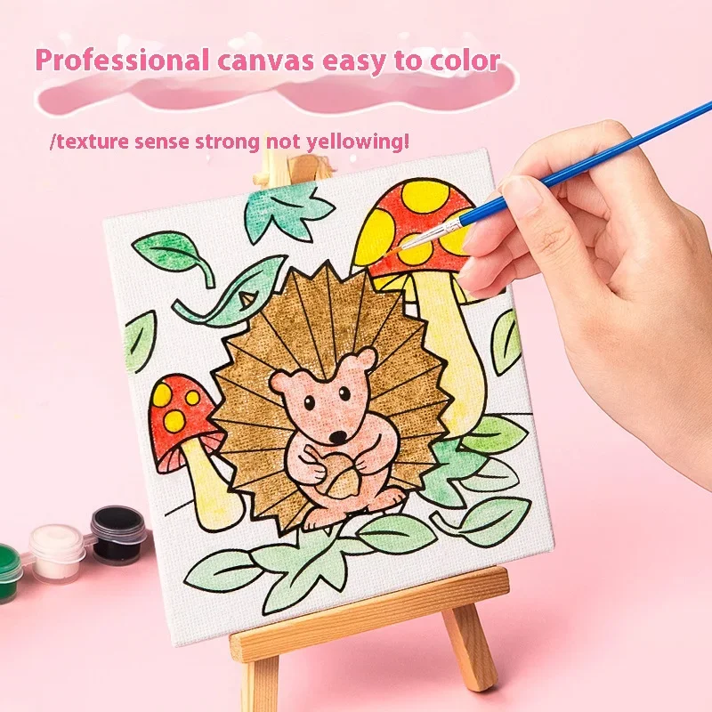 Children DIY Coloring Suit Cartoon Animals Drawing Board Easel Pigment Brush Painting Set Kids Gift Beginner Art Study Supplies thumbnail 2