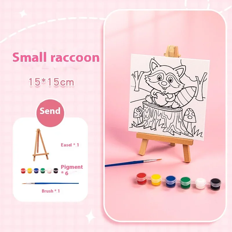 Children DIY Coloring Suit Cartoon Animals Drawing Board Easel Pigment Brush Painting Set Kids Gift Beginner Art Study Supplies thumbnail 5