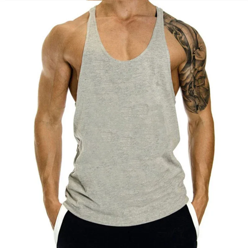 100% Cotton Bodybuilding Brand Jogger Gym Singlet Training Bodybuilding Tank Top Vest Shirt Sleeveless Fitness Shirt For Men thumbnail 5