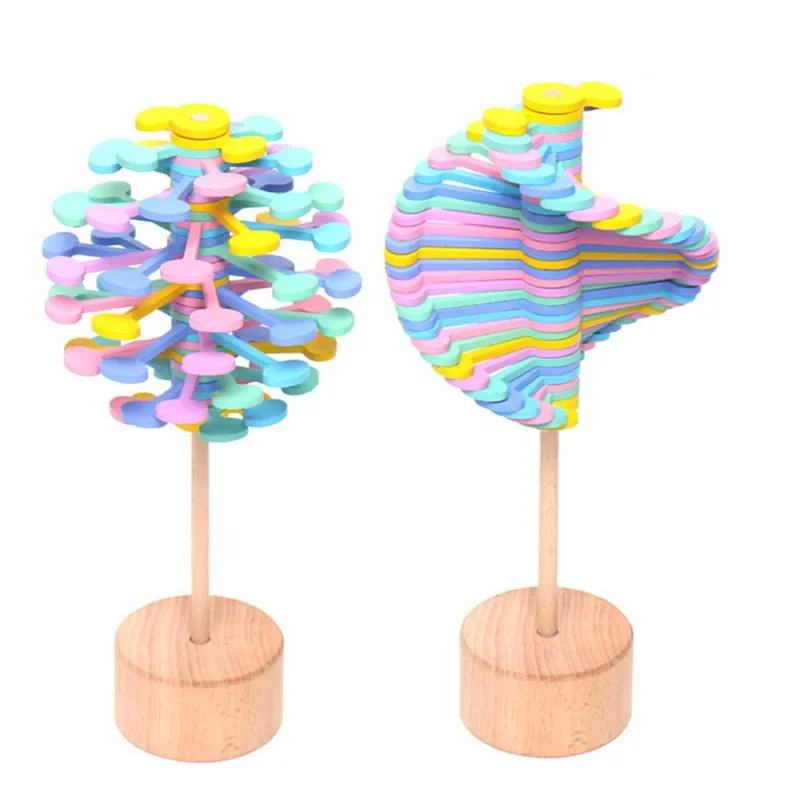Wooden Spiral Lollipop Toys Rotating Magic Wand Spin Magic Wand Stress Relief Fidgets Toy For Adults Kids Antistress Gift thumbnail 2