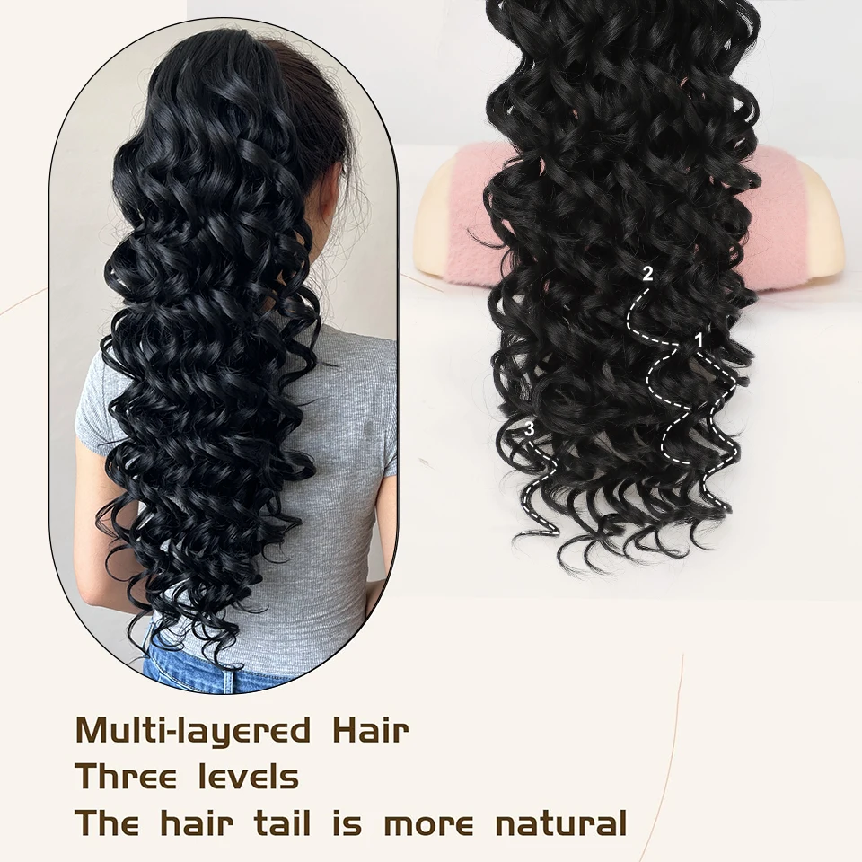 24inch Synthetic Drawstring Ponytail Extension For Women Long Afro Curly Fluffy Ponytail Clip in Hair Extensions For Daily Use thumbnail 4