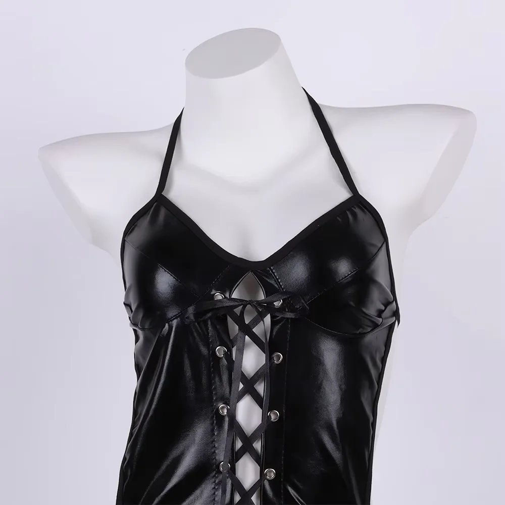 Latex Leather Underwear Women Hollow Bra Set Erotic Costumes Backless V Neck Baby Doll Dress Plus Size Corsets Sexy Lingerie Set thumbnail 5