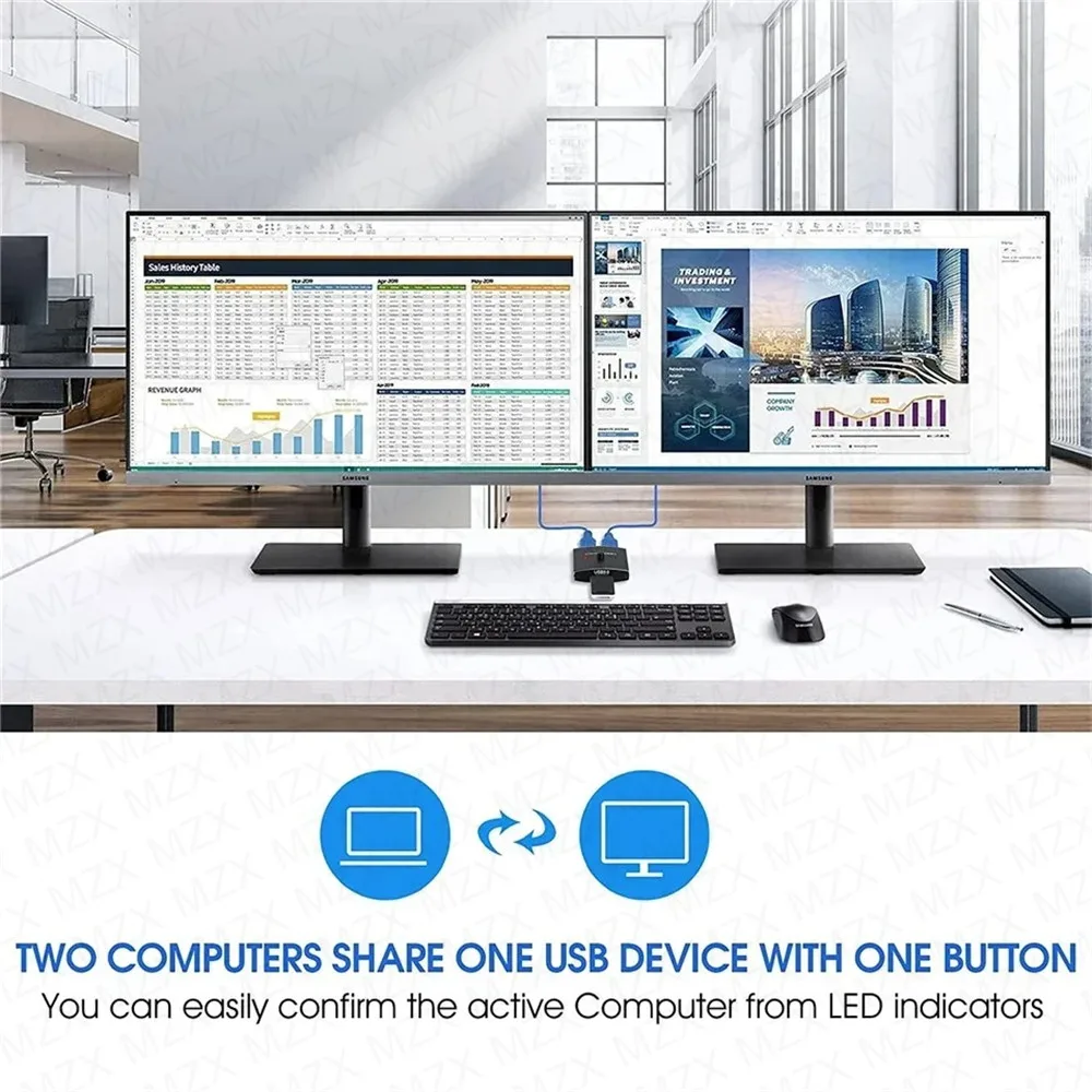 MZX Two-Way USB 3.0 Switch KM Switcher Selector 2 in 1 Out KVM A  Hub Hosts Computer Laptop PC Accessories Share Printer Sharing thumbnail 3