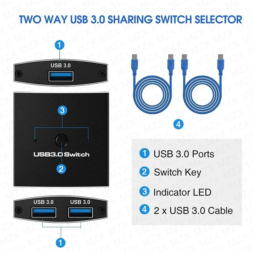 MZX Two-Way USB 3.0 Switch KM Switcher Selector 2 in 1 Out KVM A  Hub Hosts Computer Laptop PC Accessories Share Printer Sharing thumbnail 6