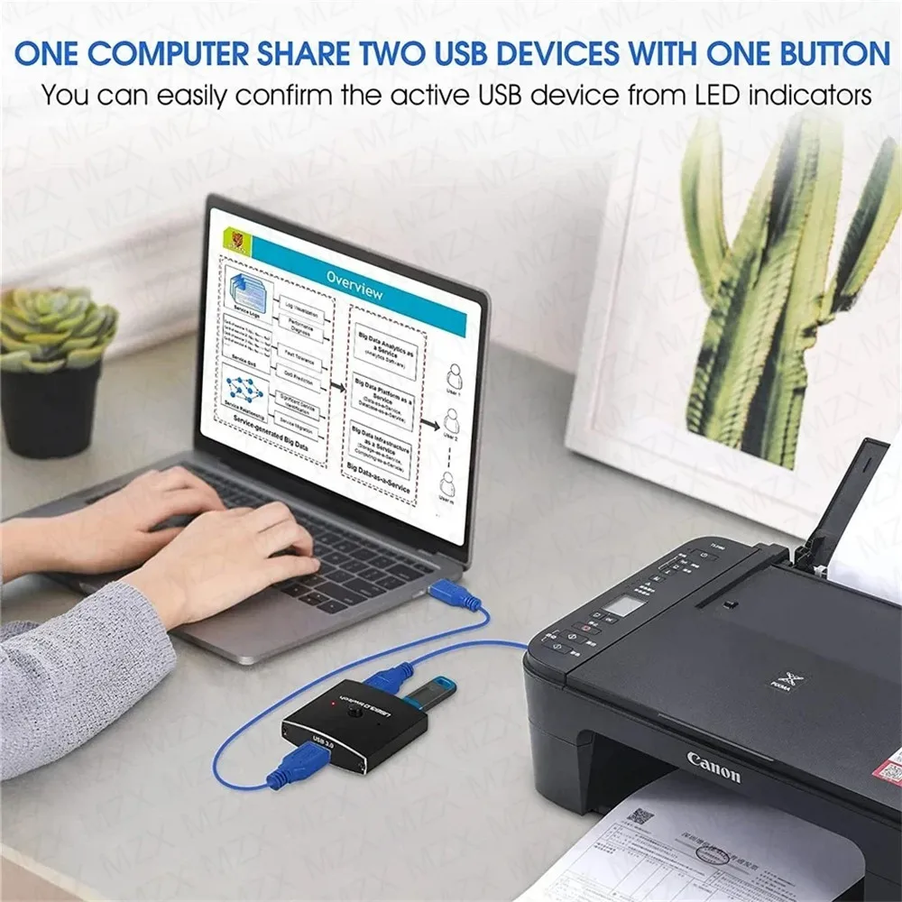 MZX Two-Way USB 3.0 Switch KM Switcher Selector 2 in 1 Out KVM A  Hub Hosts Computer Laptop PC Accessories Share Printer Sharing thumbnail 4