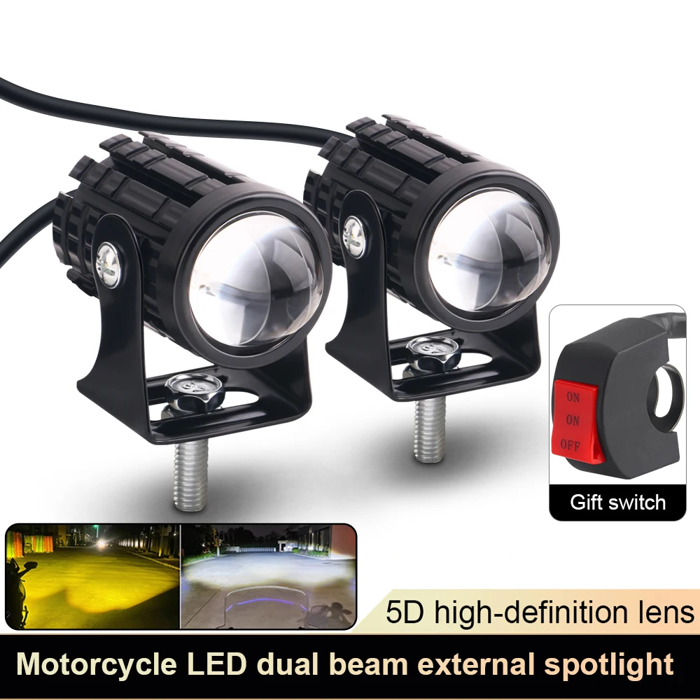 Motorcycle Mini DRL Driving Light Dual Color for Headlight Auxiliary Spotlight Lamp R ATV Scooter Moto Fog Light Accessories 12V