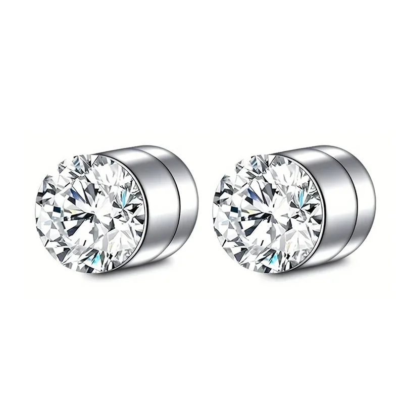1 Pairs Crystal Strong Magnetic Ear Stud Clip Earrings for Men Women Punk Round Zircon Magnet Earrings Non Piercing Jewelry thumbnail 4