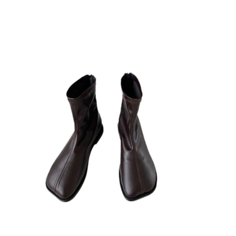2024 Autumn ladies Soft Leather Boots Square zipper antislip shoe Fashion simple versatile short boot Comfort casual women shoes thumbnail 5