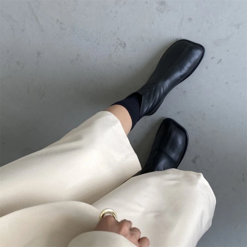 2024 Autumn ladies Soft Leather Boots Square zipper antislip shoe Fashion simple versatile short boot Comfort casual women shoes thumbnail 4