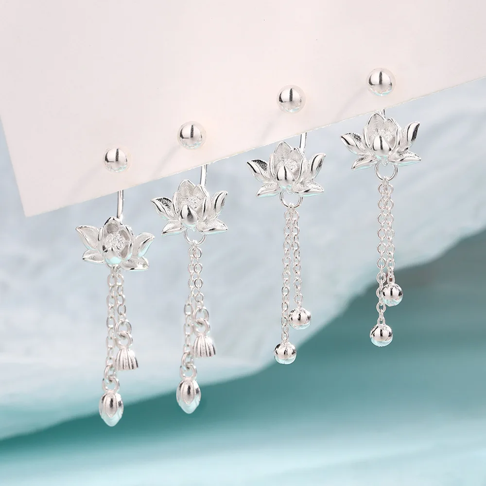 925 Sterling Silver Vintage Lotus Earrings for Women Cute Sweet Screw Design Silver Color Bowknot Earrings Vintage Jewelry Gifts thumbnail 3