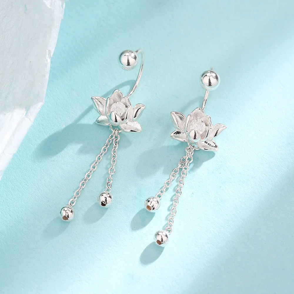 925 Sterling Silver Vintage Lotus Earrings for Women Cute Sweet Screw Design Silver Color Bowknot Earrings Vintage Jewelry Gifts thumbnail 4