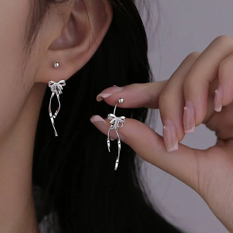 925 Sterling Silver Vintage Lotus Earrings for Women Cute Sweet Screw Design Silver Color Bowknot Earrings Vintage Jewelry Gifts thumbnail 5