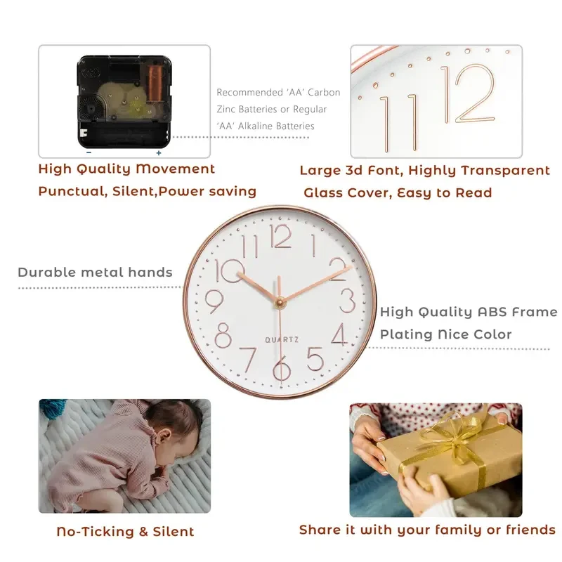 8 Inch Mute Quartz Wall Clock Cubic Digital Clock Living Room Bedroom Wall Clock Simple Digital Clock Home Decorations thumbnail 4