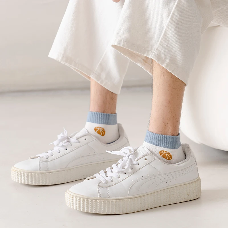 6 Pairs of Men's Spring  Autumn Letter Slogan Striped Basketball Sports Breathable Fashion Versatile College Style Summer Socks thumbnail 5