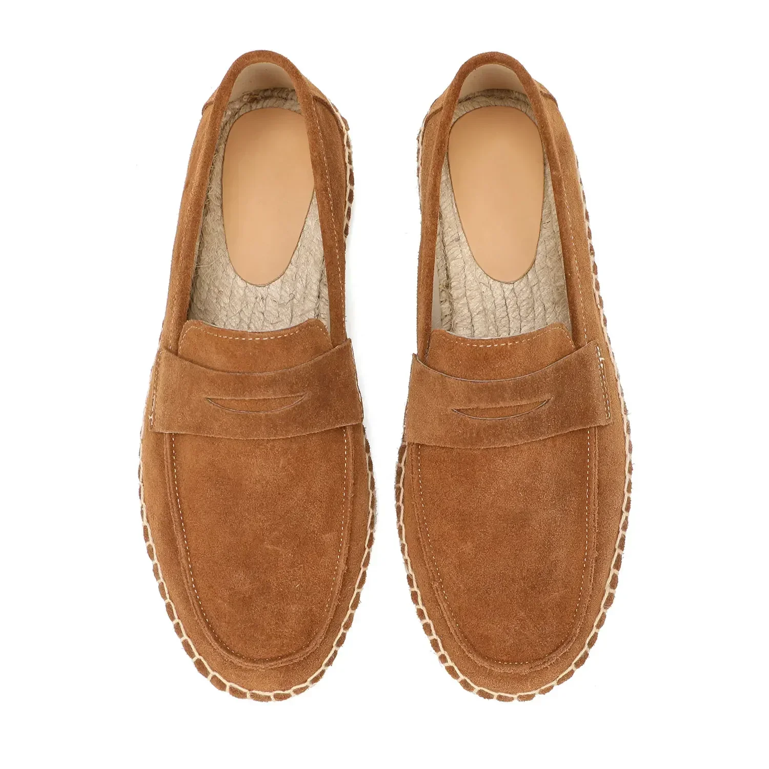 Men's Jute Espadrilles Slip on Loafers Cow Suede Leather Casual Shoes thumbnail 2