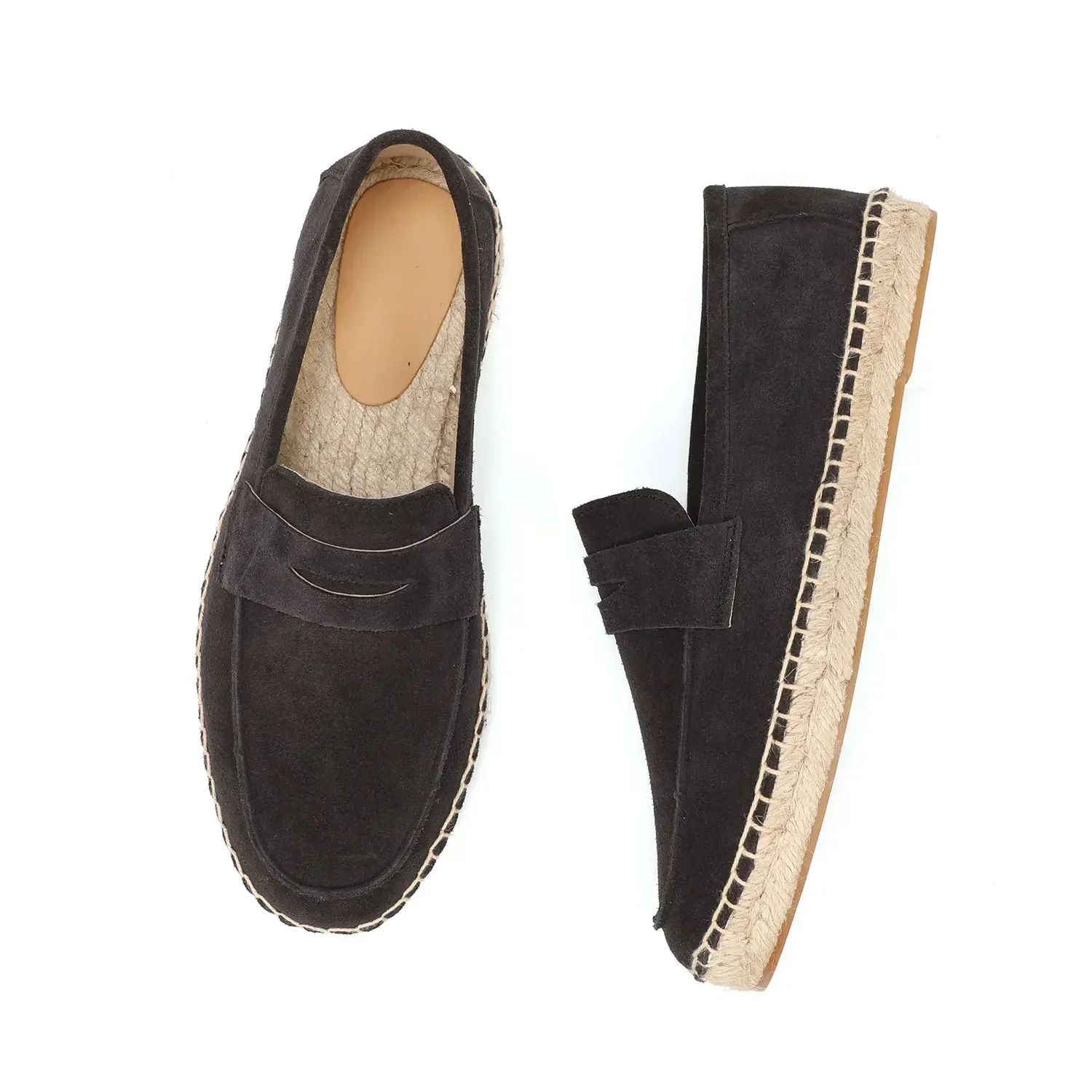 Men's Jute Espadrilles Slip on Loafers Cow Suede Leather Casual Shoes thumbnail 6