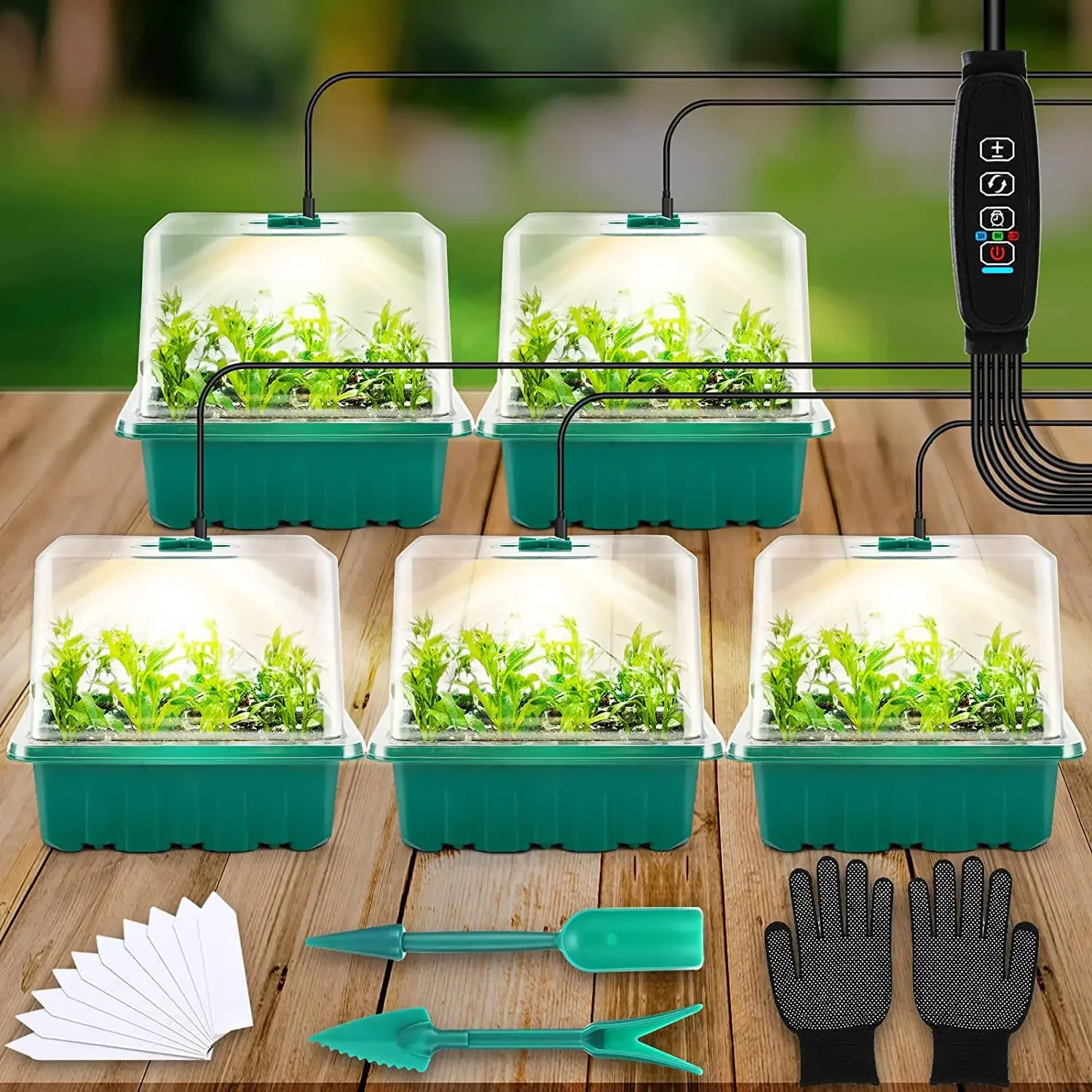 LED Nursery Pots With Grow Light Plant Seed Starter Trays Home Greenhouse Growing Lamp with 12 Hole Timer Kit Controller thumbnail 4