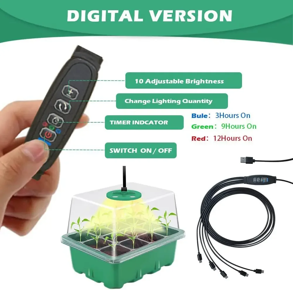 LED Nursery Pots With Grow Light Plant Seed Starter Trays Home Greenhouse Growing Lamp with 12 Hole Timer Kit Controller thumbnail 3